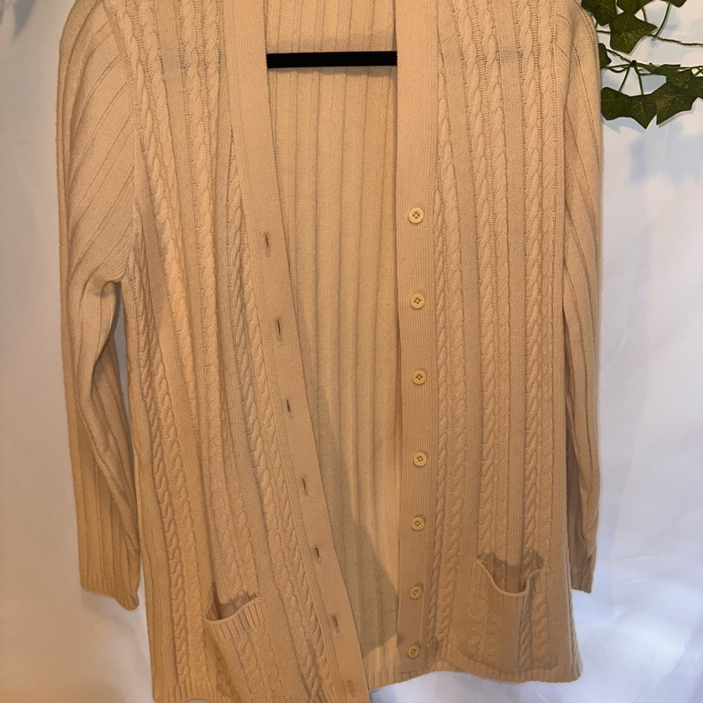 Button-Front Cable Knit Cardigan in Cream